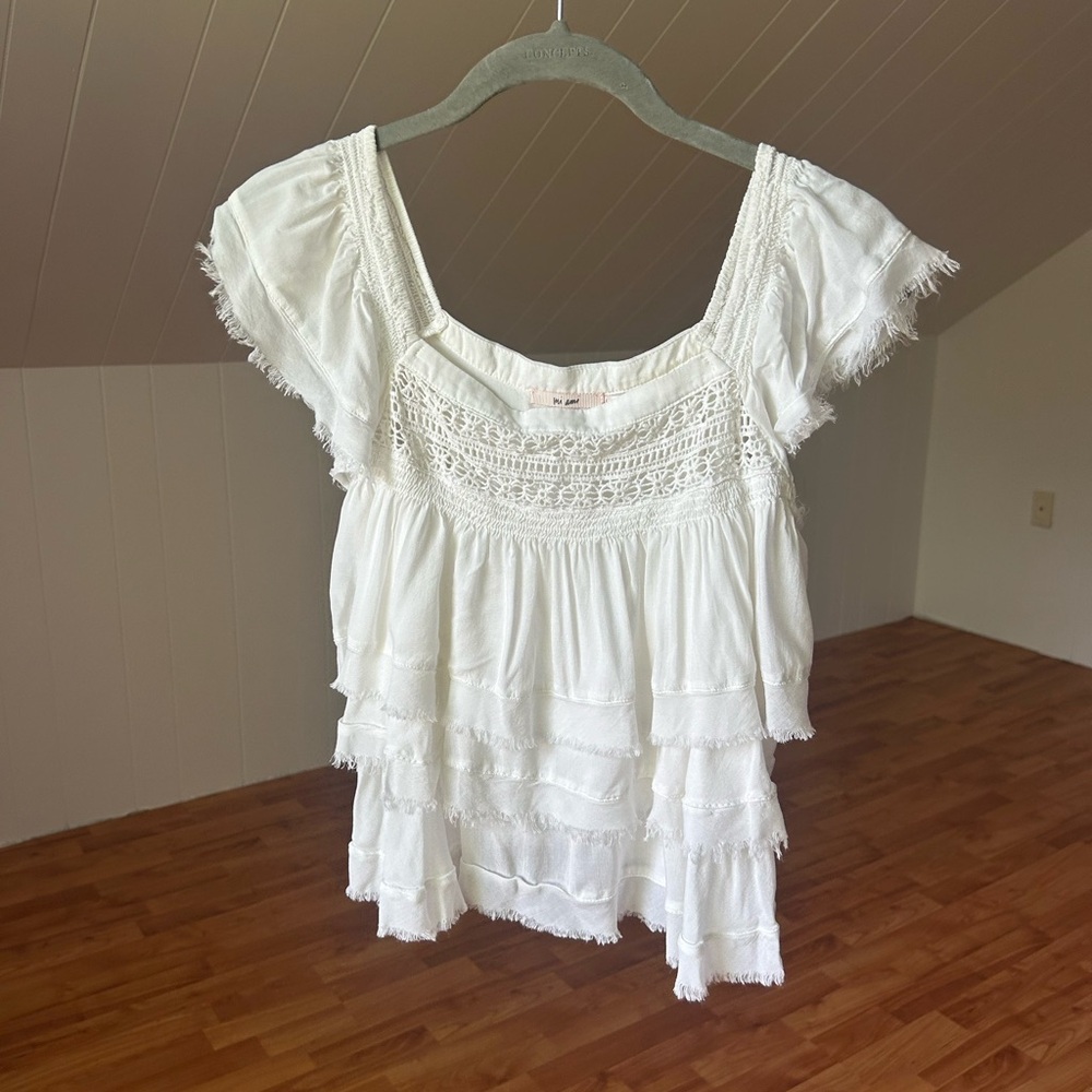 Francesca's Collections White Lace Tiered Blouse